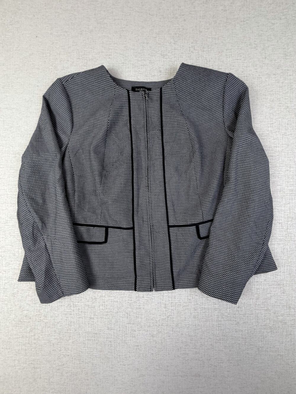 Talbots Women’s 22W Black White Textured Collarless Zip Front Blazer Jacket